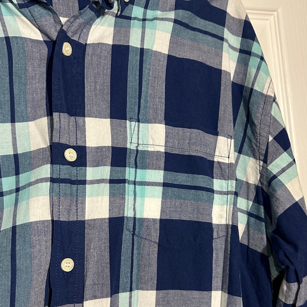 Old Navy Men's Blue and White Checkered Shirt 2XL Slim Fit - Picture 4 of 6